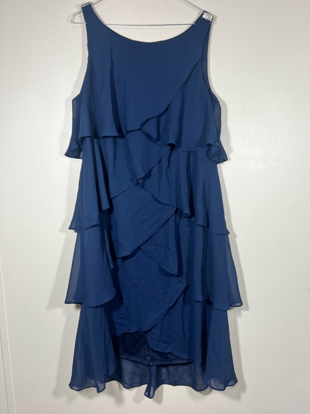 Signature Tessa Tiered Ruffle Formal Cocktail Dress Women’s 16W Navy Blue